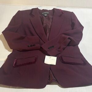 Liz Claiborne Deep Red  wool Blazer with velvet trim